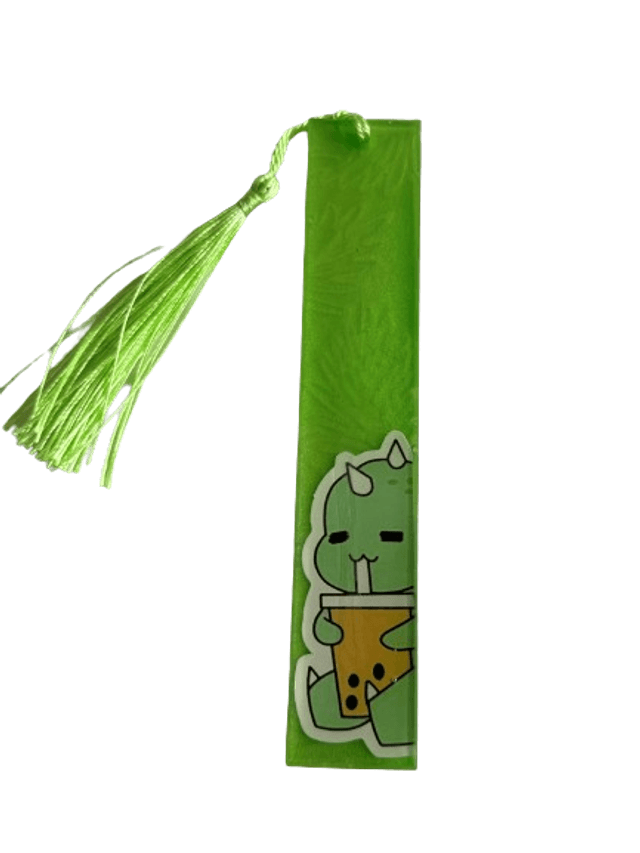 Marque page vert avec petit dragon boisson