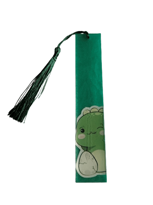 Marque page vert avec petit dragon qui tient son oeuf
